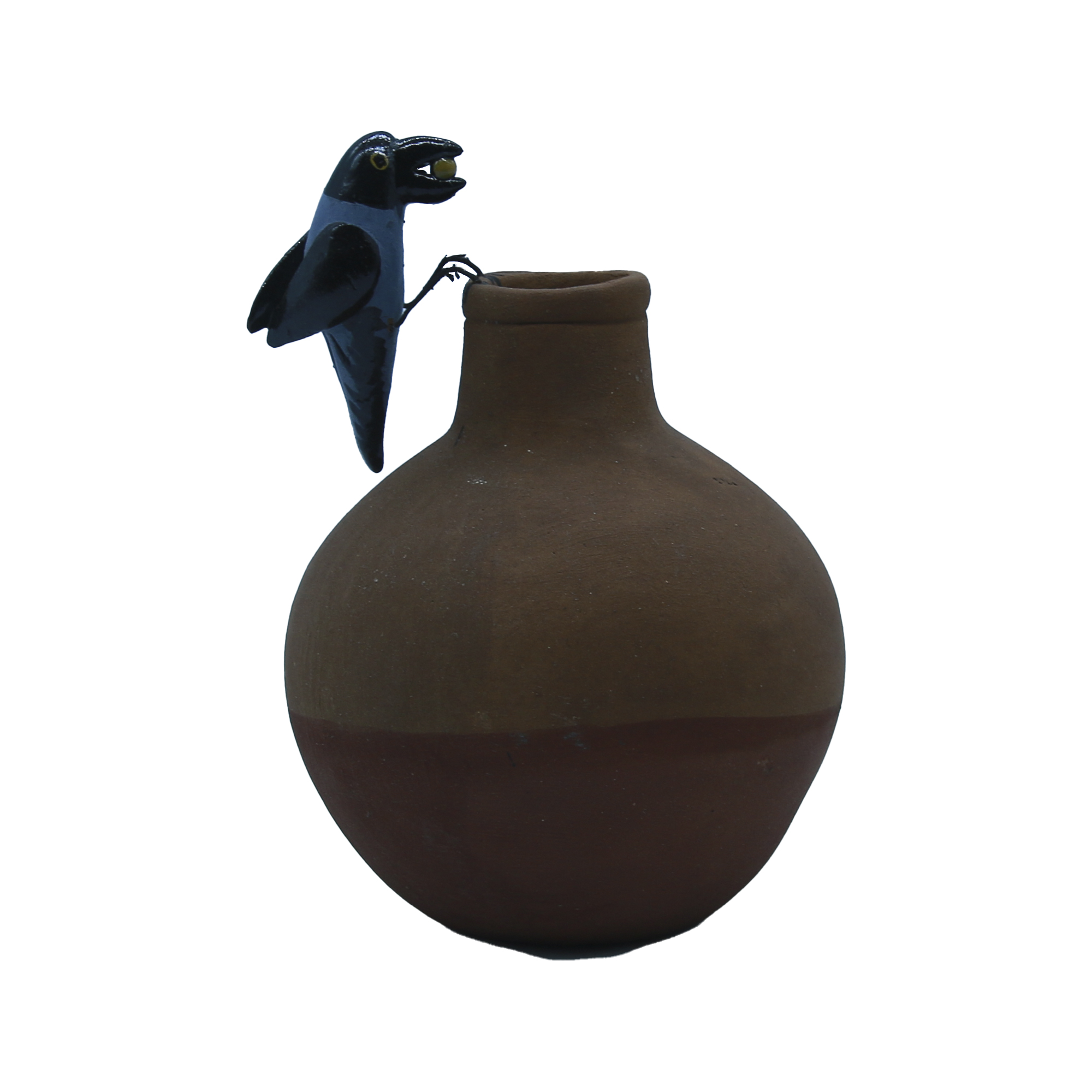 Handmade Clay Thirsty Crow with Pot
