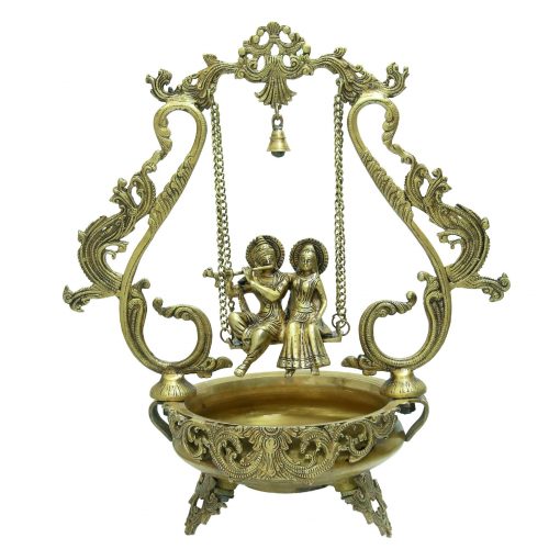 Brass Urli with Radha Krishna on a Swing  2.25  feet height