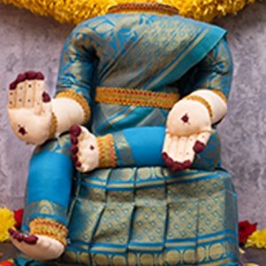 Lakshmi Idol For Varalakshmi Vratham Light sky blueSaree