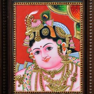 Krishna Tanjore Painting with Teakwood Frame | Puja N Pujari