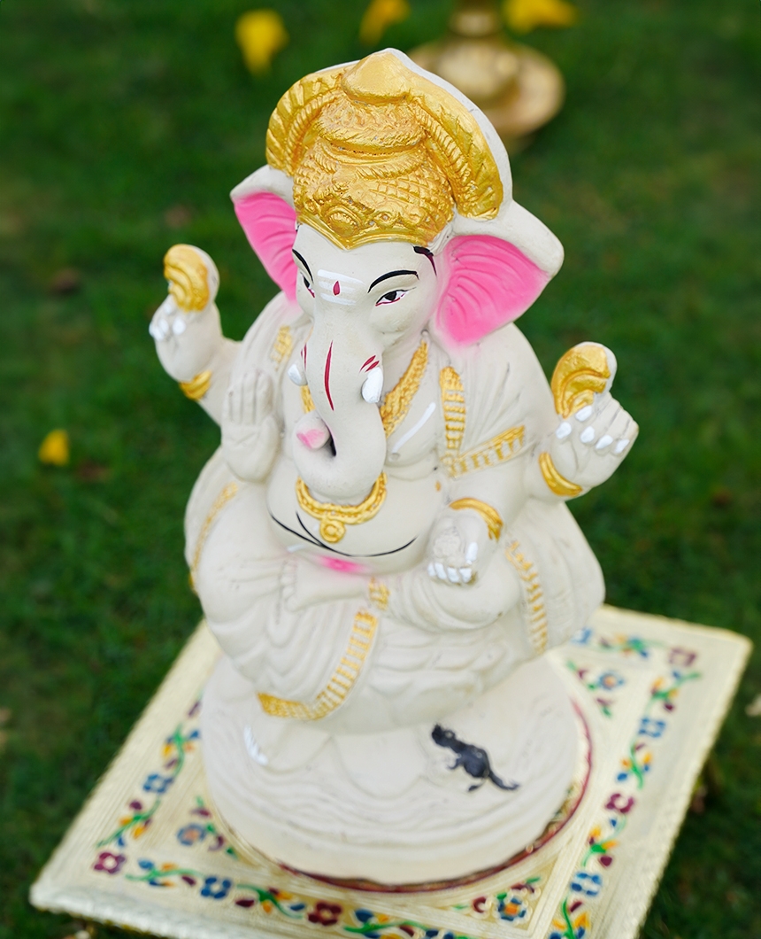 Extra Big Clay Ganesha with Decoration -1.5 Feet