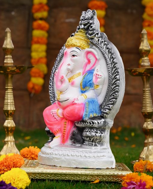 Eco Friendly clay Ganesha in Sinhasana -1.2 Feet - Image 3