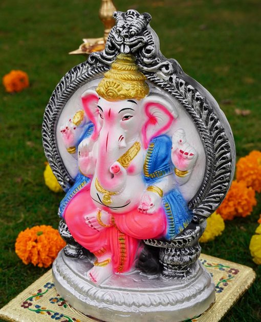 Eco Friendly clay Ganesha in Sinhasana -1.2 Feet - Image 2