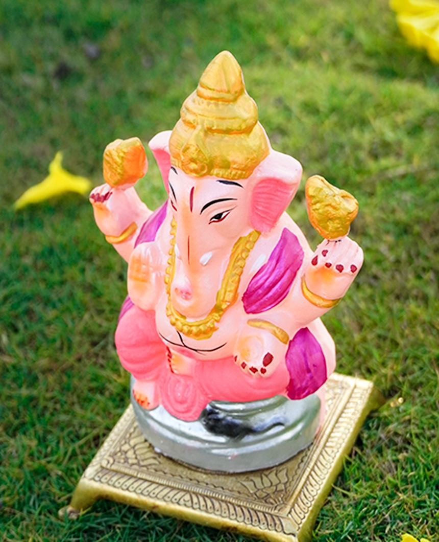 Extra Big Clay Ganesha with Decoration -1.5 Feet