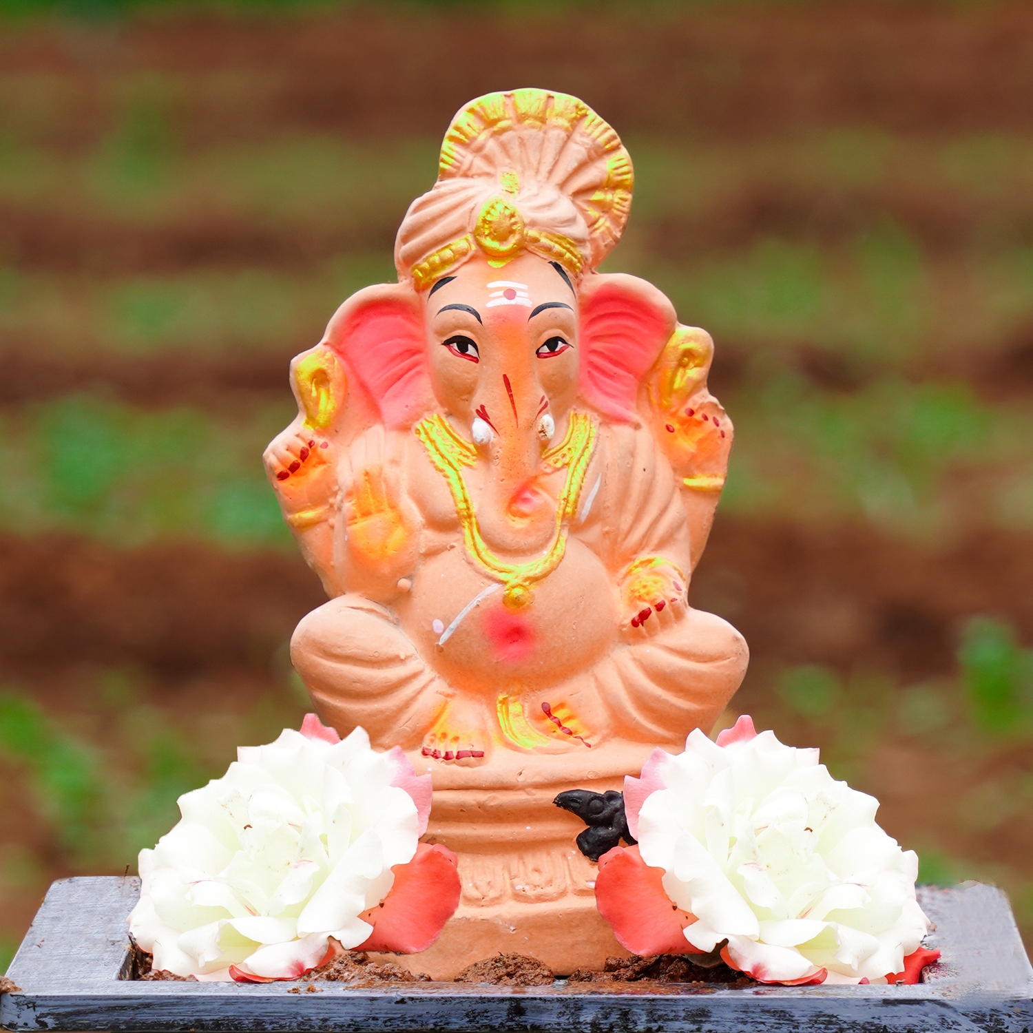 Extra Big Clay Ganesha with Decoration -1.5 Feet