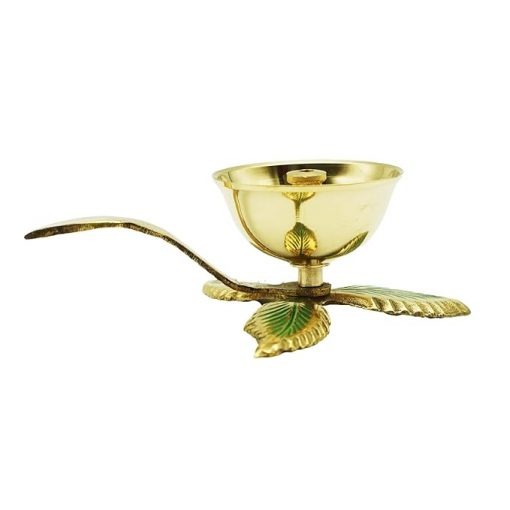 Brass Deep Akhand Jyoti Three Leaf Diya - Image 4