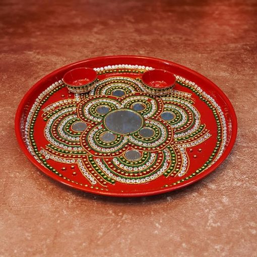 Karwa Chauth Pooja thali/Kalash, Chalni for Chand Pooja , Kalash, Diya, and Bowls | Trafitional Pooja Thali. - Image 3
