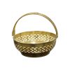 Traditional Brass Round Shape Puja Flower Basket, Temple Basket (Gold, Diameter 8 Inch)