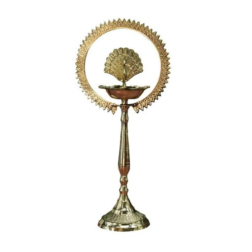 Brass Peacock Diya with Crown Kerala Samai Diwali Deepak-Kuthu Vilakku Peacock Ring Oil Lamp(Pack of 1). - Image 3