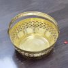 Traditional Brass Round Shape Puja Flower Basket, Temple Basket (Gold, Diameter 8 Inch)