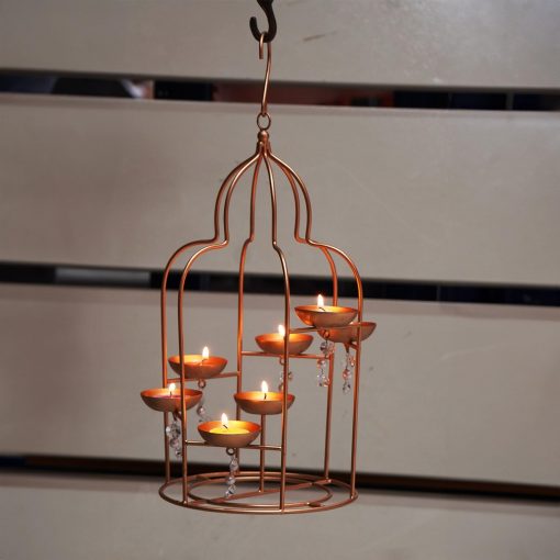 Metal Hanging Lantern with Beads Home Decoration