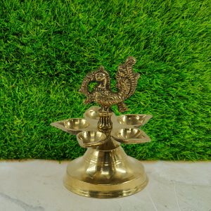 Peacock Panchmukhi Brass Diya-Five Wick | Puja N Pujari, brass diya, brass diyas online