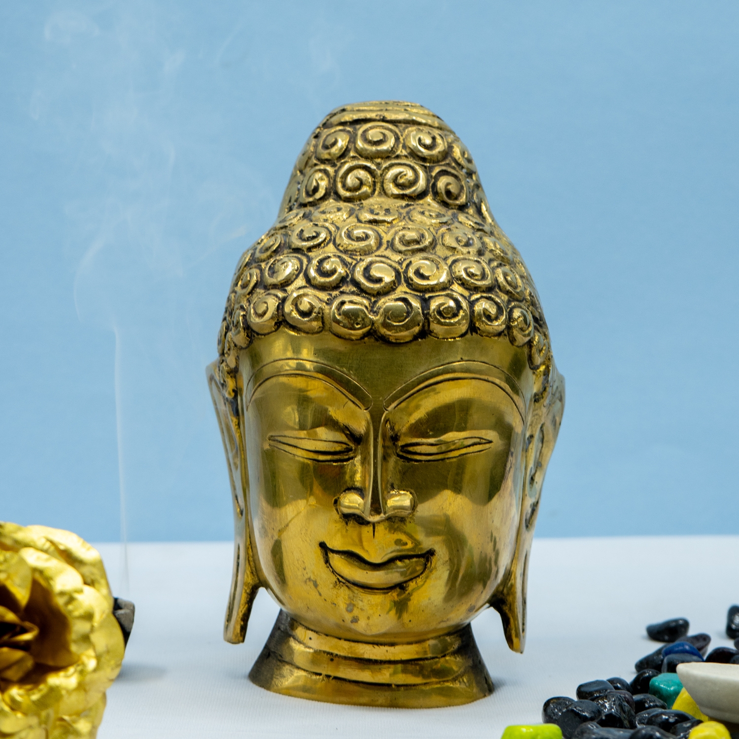 Brass Face Buddha Head Spritual Showpiece » Puja N Pujari