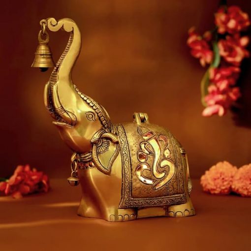 Brass Elephant Lamp with Small Diya,Dhoopdani Elephant Holder with Bell (10.5 Inch height ) - Image 3