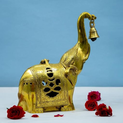 Brass Elephant Lamp with Small Diya,Dhoopdani Elephant Holder with Bell (10.5 Inch height ) - Image 4
