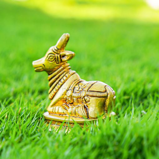 Nandi Brass statue handicraft nandi Cow Statue with Beautiful Carving - Image 3